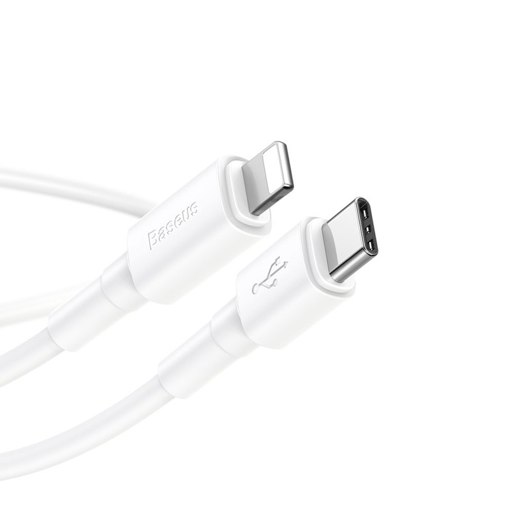 Кабел/зарядно Baseus за iPhone, Type-C и Lightning, 18W, Quick Charge 3.0, 1 м., Бял