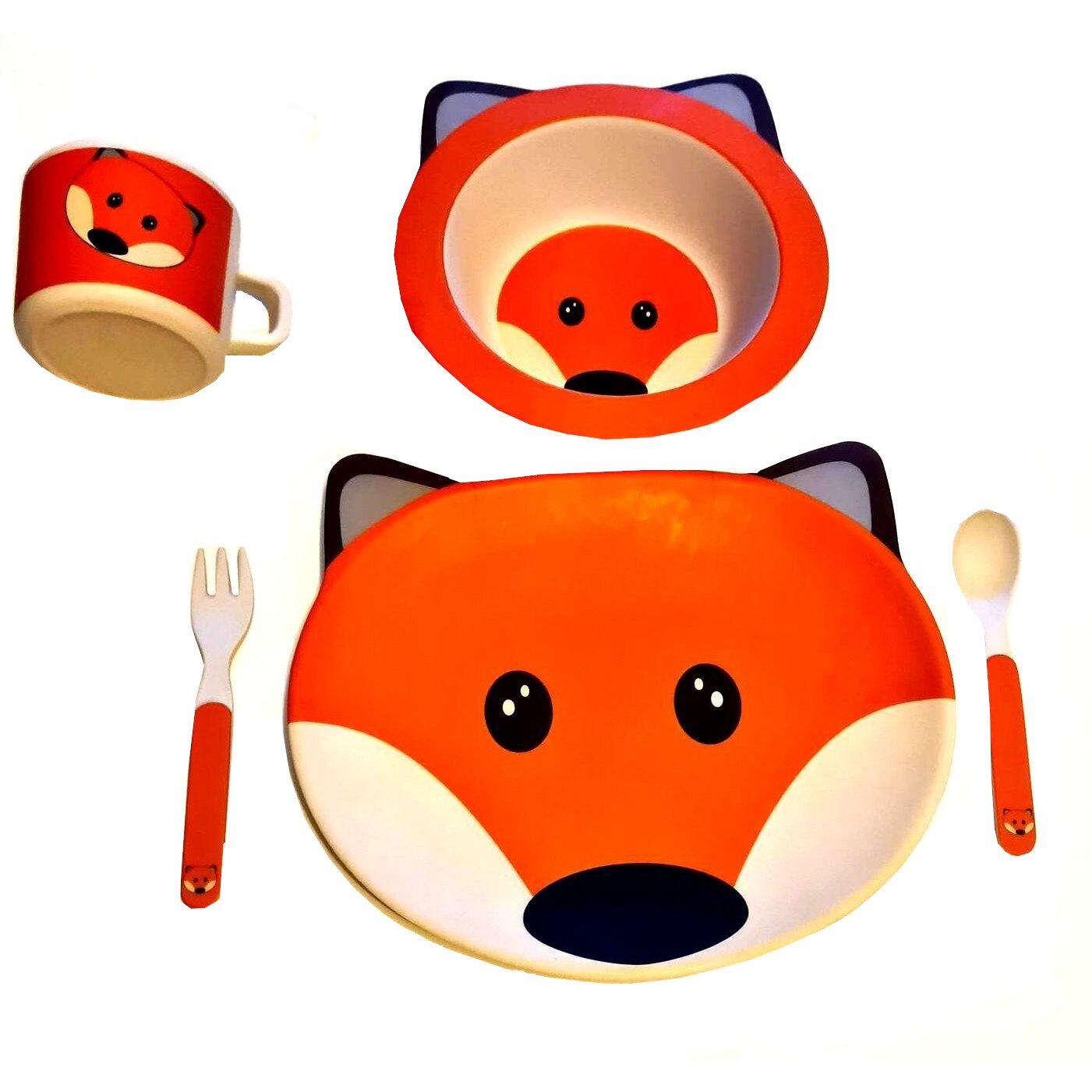 Set 5 piese Hranire din Bambus, pentru copii, Model Vulpita, + 6 luni