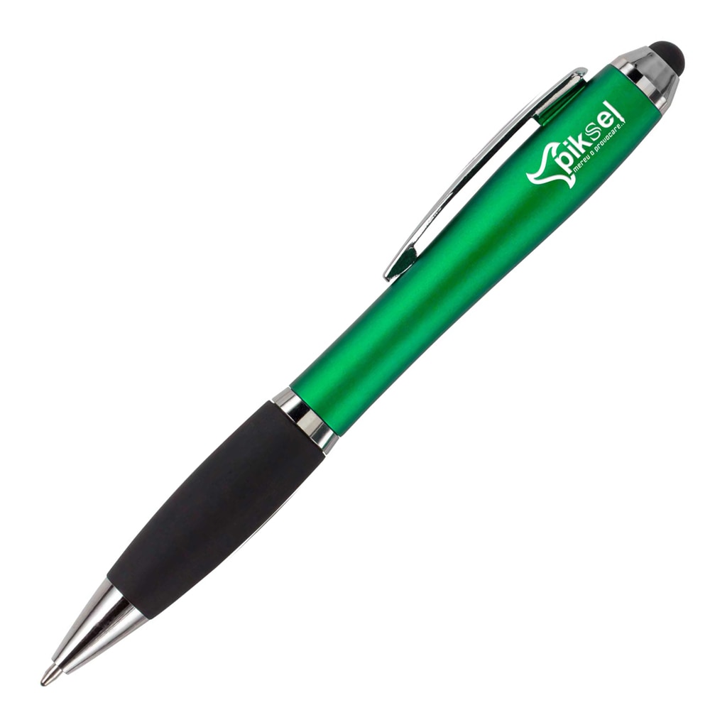 Stylus pen capacitiv, Piksel, universal pentru tableta si telefon, cu pix verde metalizat