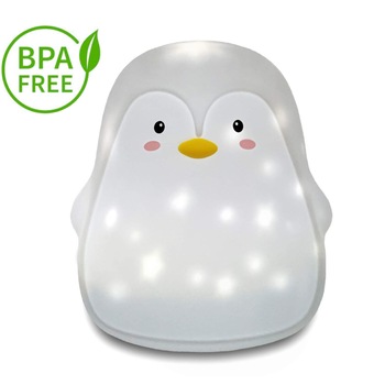 Lampa de veghe portabila pentru copii Ideas4Comfort, LED 3 culori, lumina reglabila, carcasa lavabila si detasabila din silicon BPA free, incarcare USB, Pinguin Lampa de veghe portabila pentru copii Ideas4Comfort, LED 3 culori, lumina reglabila, carcasa lavabila si detasabila din silicon BPA free, incarcare USB, Pinguin