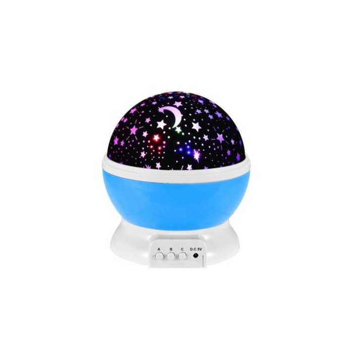 Lampa De Veghe GAIA, Pentru Copii, Cu Proiectii De Stele Si Luna, Functie De Rotatie, Albastru