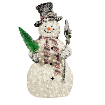 Om de zapada cu beteala alba cu spray de zapada, cu lumini 60 led-uri albe calde + transformator Om de zapada cu beteala alba cu spray de zapada, cu lumini 60 led-uri albe calde + transformator