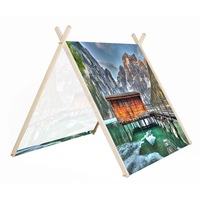 cort art factory pentru copii cu cadru din lemn natural si panza cabana pe lacul inghetat decoratiuni latime 120 cm x inaltime 115 cm x adancime 150 cm imagen 1_0_
0