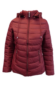 Geaca matlasata cu gluga dama, Univers Fashion, culoare visiniu, marime S Geaca matlasata cu gluga dama, Univers Fashion, culoare visiniu, marime S