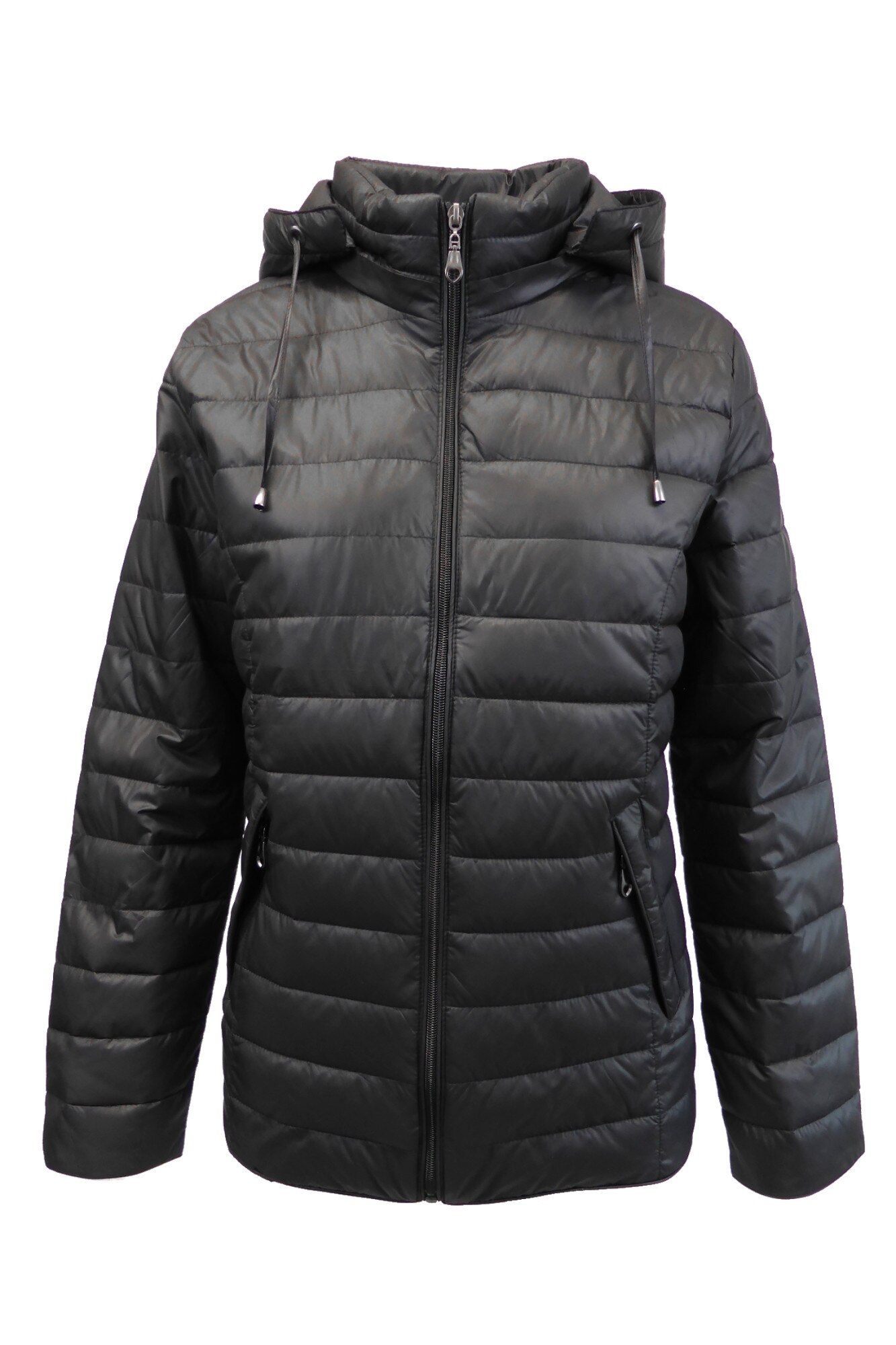 Geaca matlasata dama, Univers Fashion, culoare neagra, cu gluga detasabila, marime XL