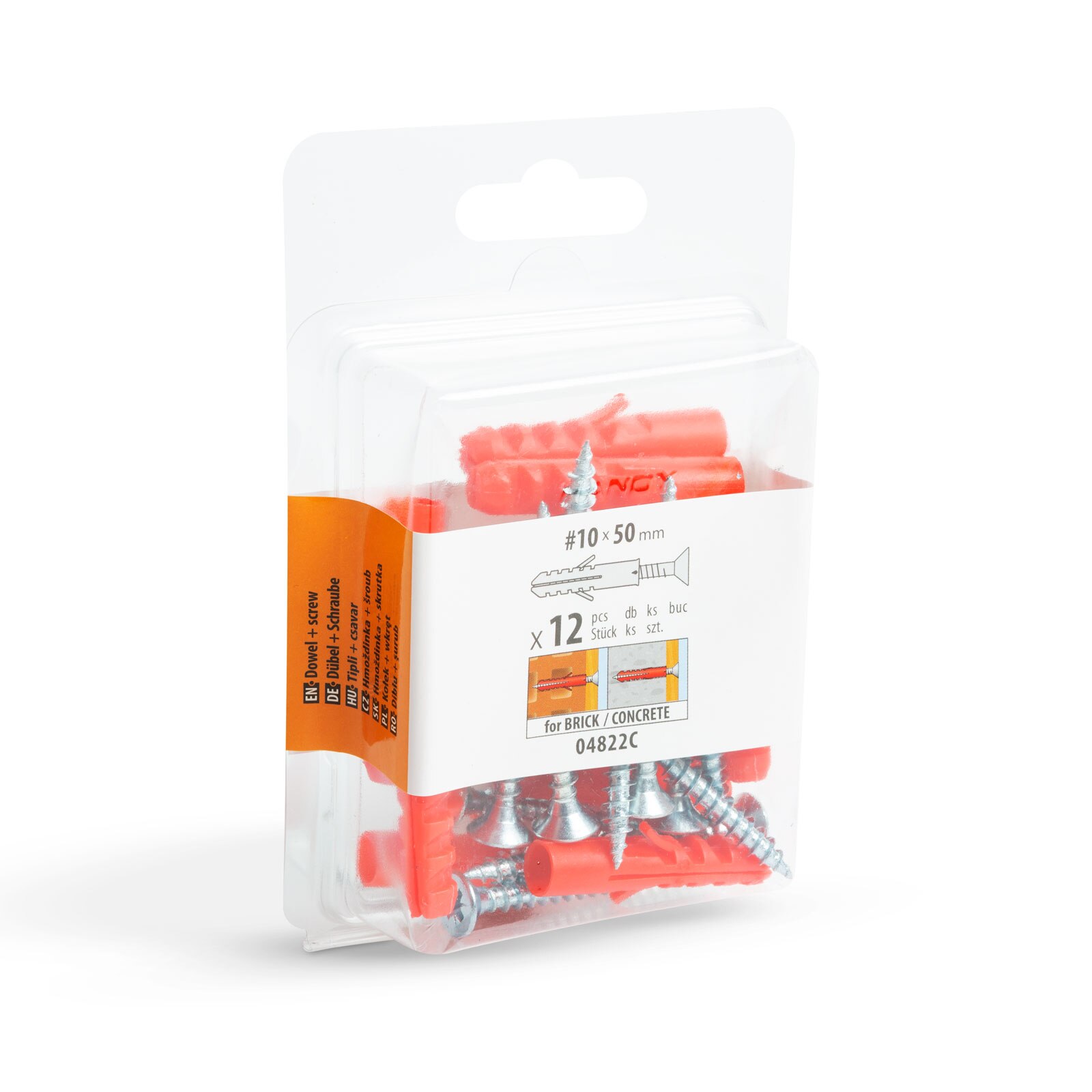 Set suruburi cu dibluri Handy, 10 x 50 mm, Rosu, 12 bucati