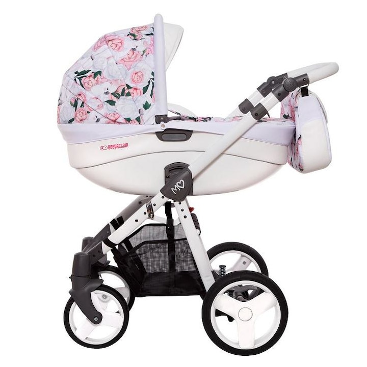 Детска количка Baby Active Mommy Peony 2в1 с чанта и дъждобран , бяла/розова
