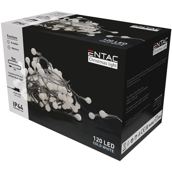 Instalatie Craciun LED Entac, 120 LED-uri, 6400K, interior/exterior, lungime 9 m, 8 programe, memorie Instalatie Craciun LED Entac, 120 LED-uri, 6400K, interior/exterior, lungime 9 m, 8 programe, memorie