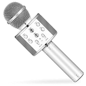 Microfon karaoke WS-858 cu boxa incorporata, incarcare USB, slot MicroSD, conectare bluetooth, Argintiu Microfon karaoke WS-858 cu boxa incorporata, incarcare USB, slot MicroSD, conectare bluetooth, Argintiu