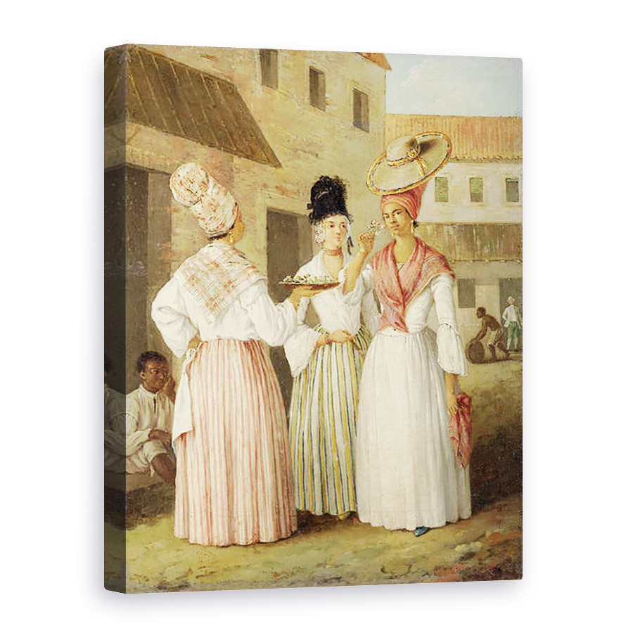 Tablou canvas - Agostino Brunias - O fata de Vest indian flori si alte doua femei gratuite de culoare, 75 x 100 cm