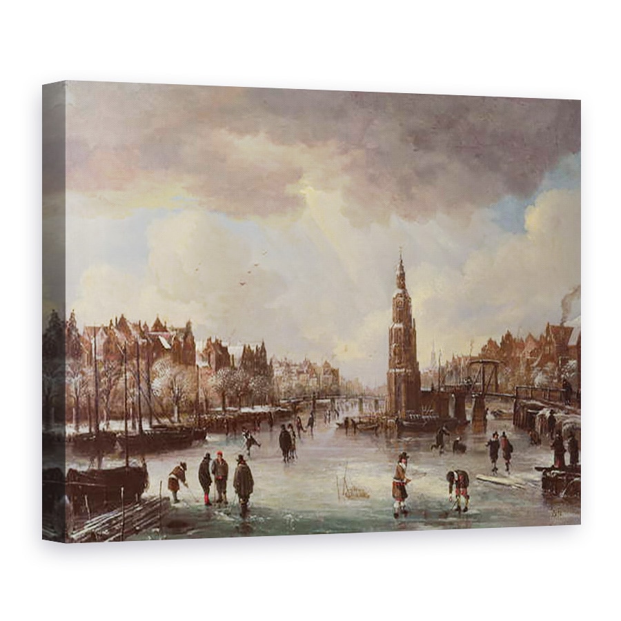 Tablou canvas - Aert van der Neer - Oras pe un rau inghetat, 75 x 100 cm