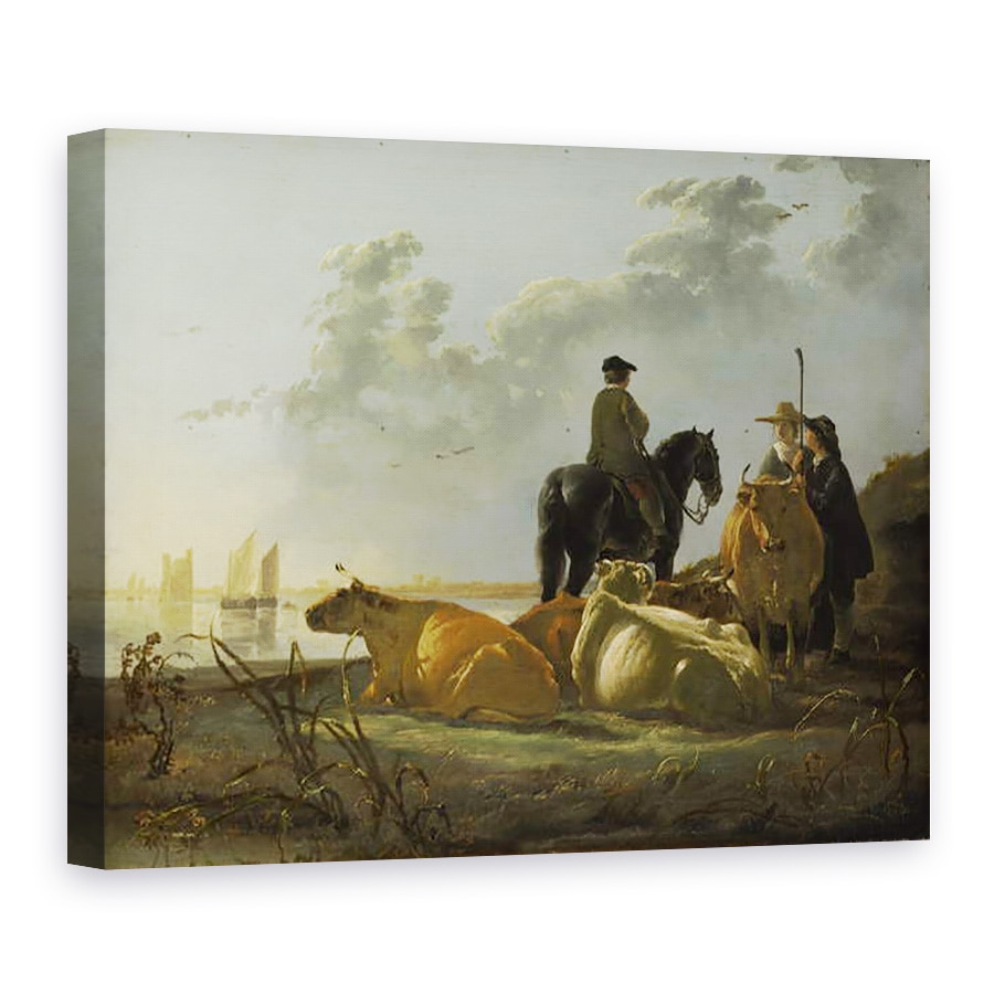 Tablou canvas - Aelbert Cuyp - tarani si vite langa raul Merwede, 75 x 100 cm