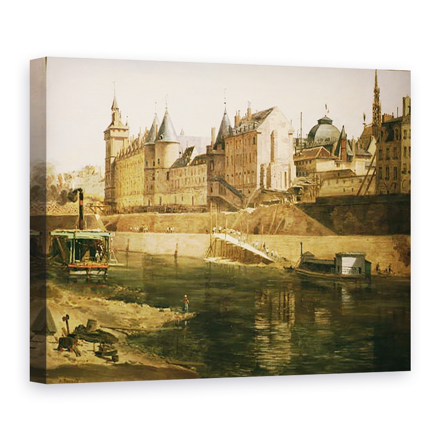 Tablou canvas - Adrien Dauzats - Palatul de Justitie, Conciergerie si Tour de lHorloge, 75 x 100 cm