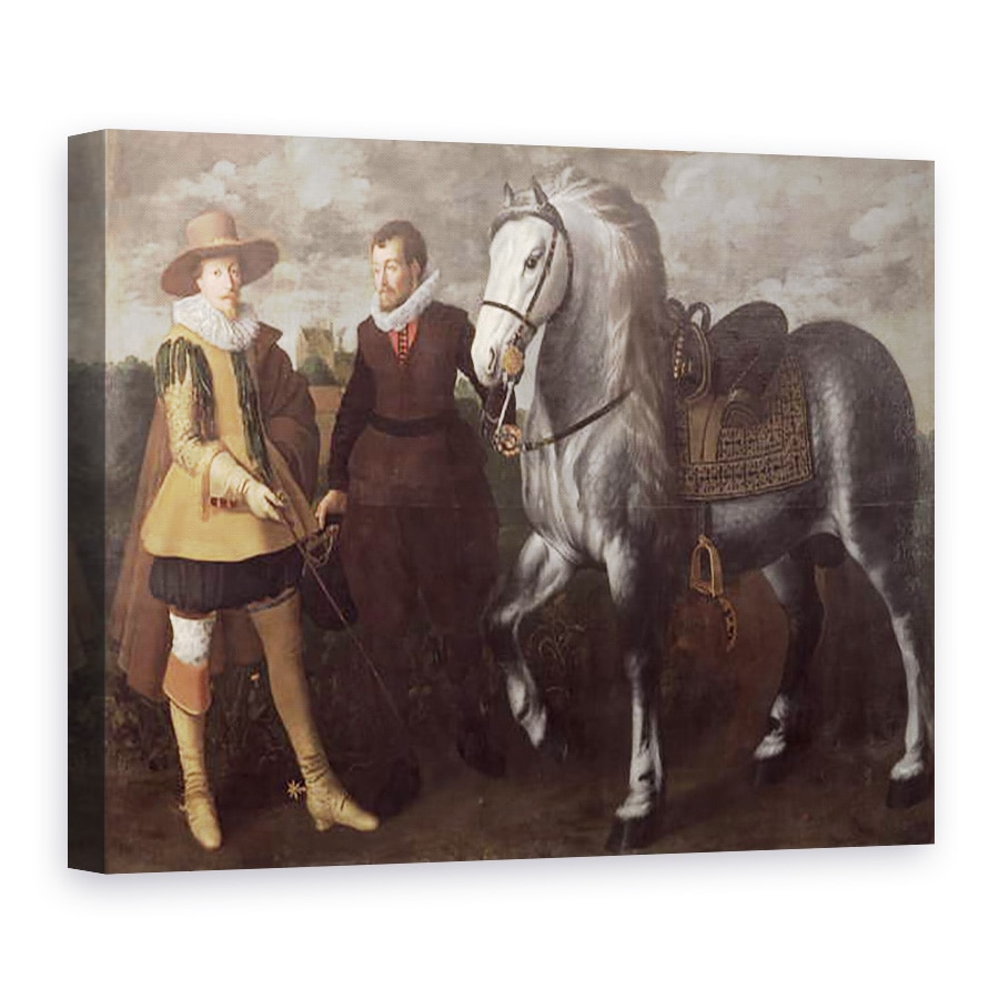 Tablou canvas - Adriaen I van Nieulandt - Portret De Un Gentleman Cu Calul Sau si Mirele, 75 x 100 cm