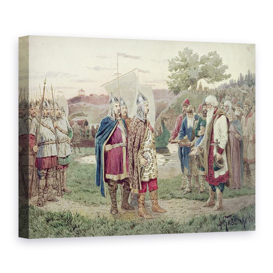 Tablou canvas - Aleksei Danilovich Kivshenko - intalnirea Marelui Duce cu poporul unui oras slav in secolul al IX-lea, 75 x 100 cm