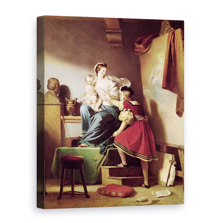 Tablou canvas - Alexandre Evariste Fragonard - Rafael isi ajusteaza pozitia modelului pentru pictura Fecioarei si Copilului, 60 x 80 cm