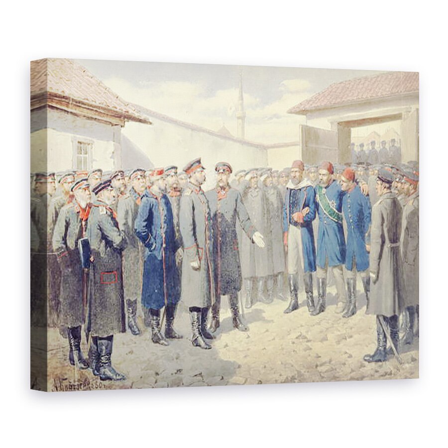 Tablou canvas - Aleksei Danilovich Kivshenko - Caderea Plevnei, Ranitii Osman-Pashah inaintea lui Alexandru al II-lea 1818-1881, 75 x 100 cm