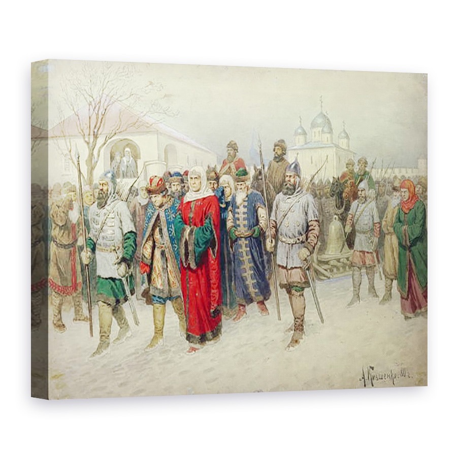 Tablou canvas - Aleksei Danilovich Kivshenko - Alaturarea Marelui Novgorod, Novgorodienii care pleaca la Moscova, 75 x 100 cm