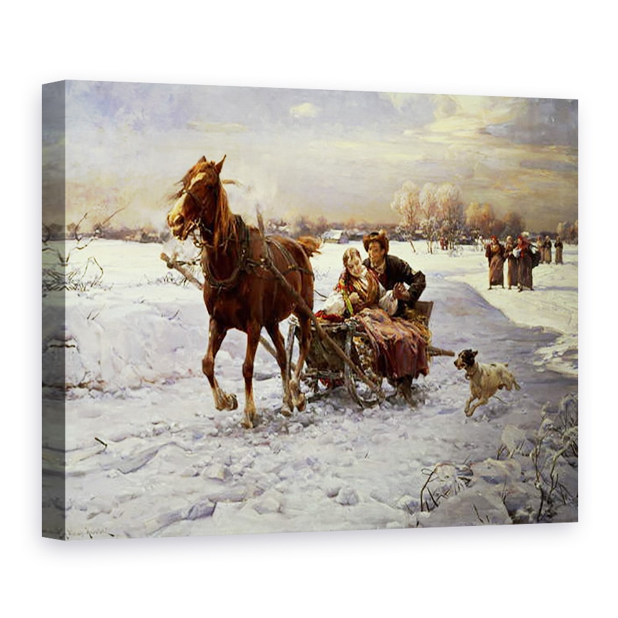 Tablou canvas - Alfred von Wierusz-Kowalski - Iubitorii intr-o sanie, 75 x 100 cm