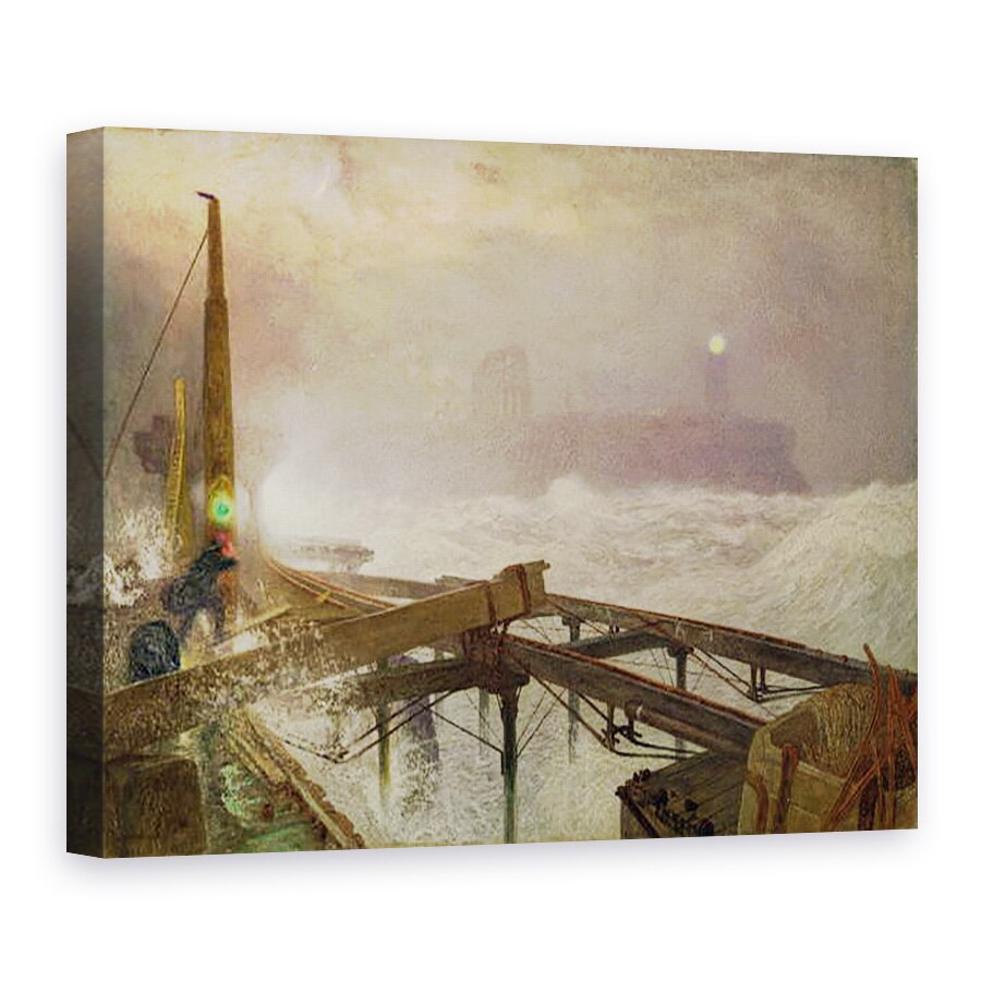 Tablou canvas - Alfred William Hunt - Lumini albastre, debarcaderul Teignemouth - iluminarea lampilor la apusul soarelui, 50 x 70 cm