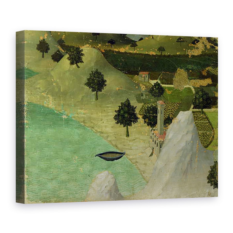 Tablou canvas - Ambrogio Lorenzetti - Vedere la un castel pe marginea unui lac, 75 x 100 cm