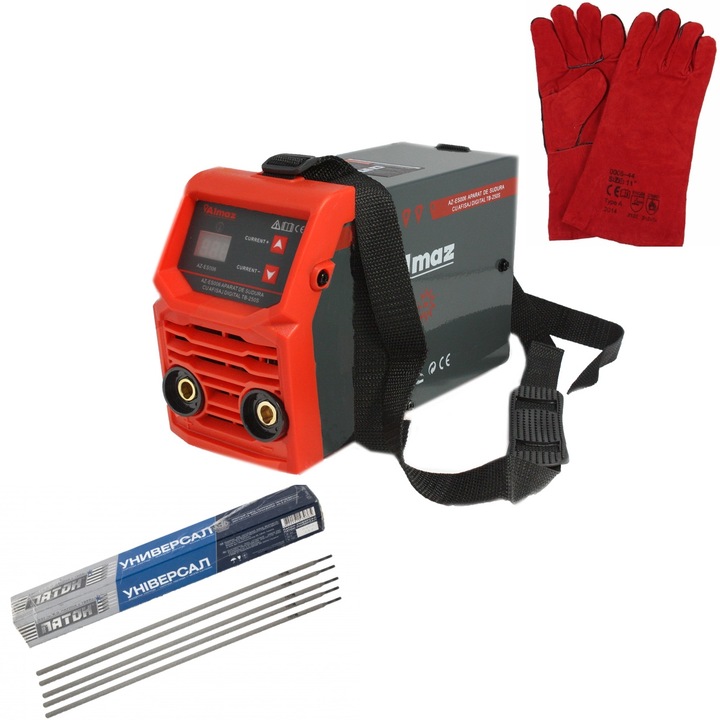 Invertor sudura cu afisaz digital tip MMA,250A,mini, electrod 1.6mm-4mm,curea de umar,palmari,electrozi,cabluri,ciocanel cu perie, masca pentru sudat,cabluri sudura