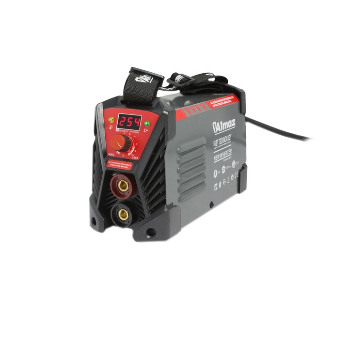 Almaz MMA Hegesztőgép, digitális kijelző, 250A, kézi, 1,6mm-5mm elektróda, hegesztőmaszk, vállpánt, hegesztő kábelek
