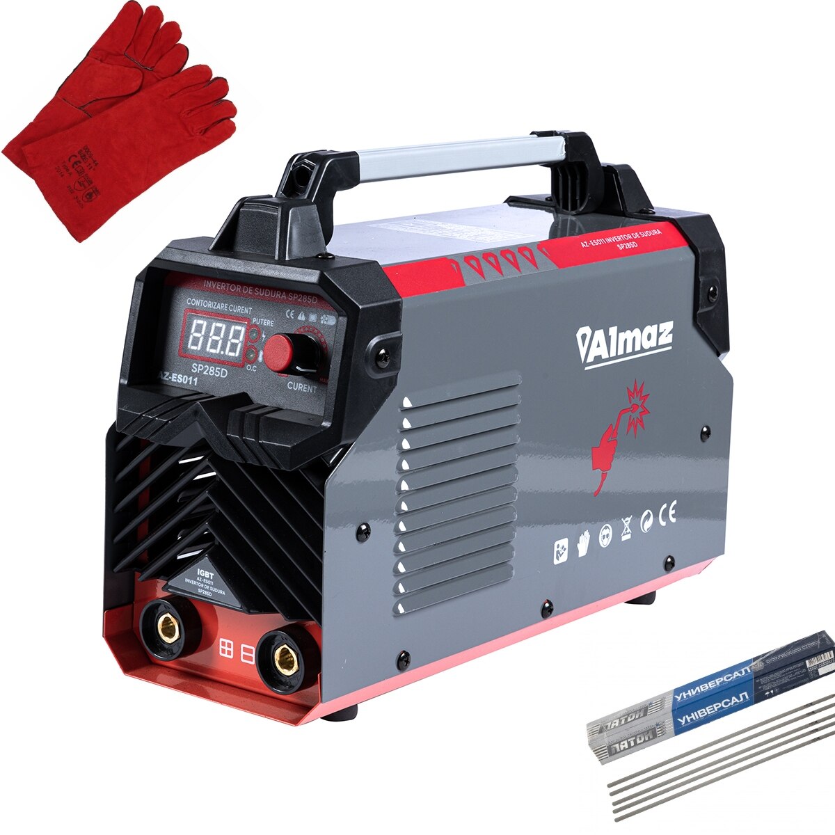 Invertor sudura tip MMA,285A, afisaj electronic, masca de sudura, maner transport, electrozi,palmari,cabluri sudura electrod 1,6-5mm