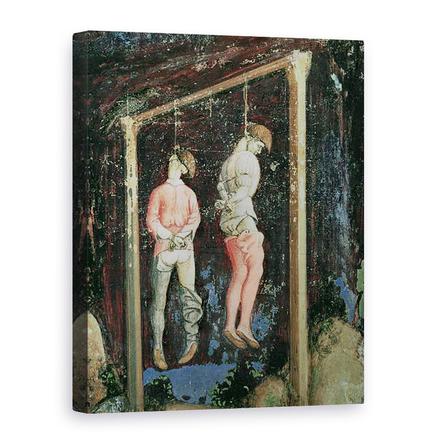 Tablou canvas - Antonio Pisanello - Sfantul Gheorghe si Printesa de Trebisond, detaliu a doi barbati spanzurati din partea stanga, 75 x 100 cm