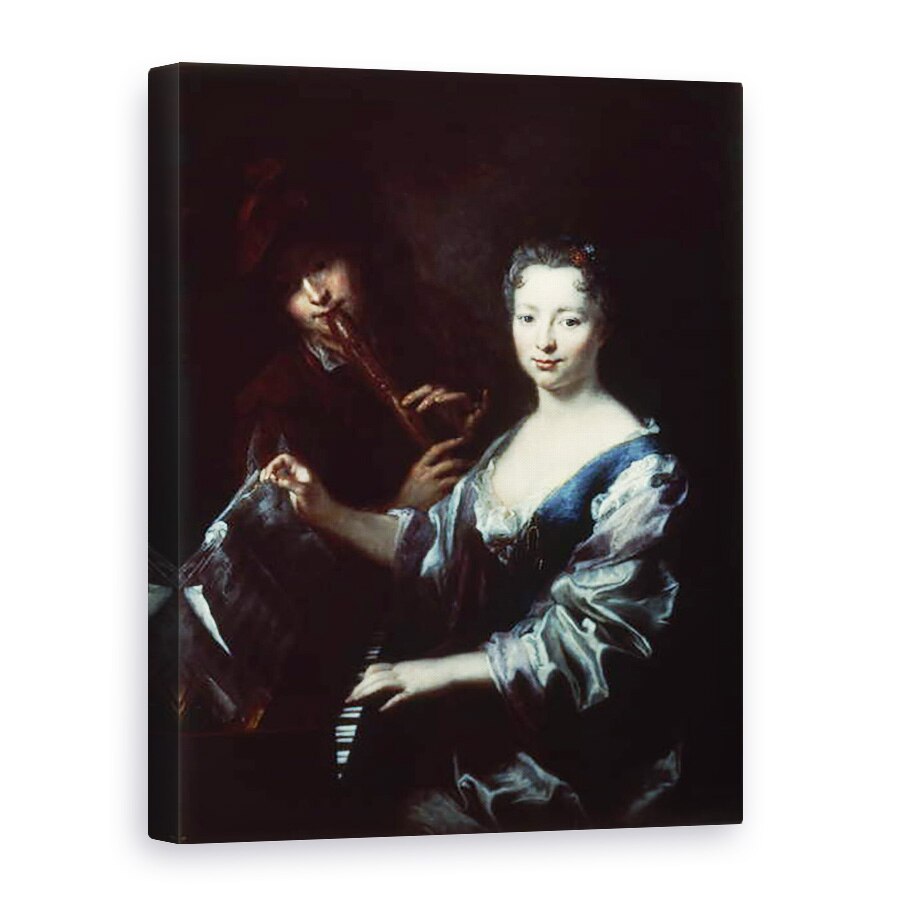 Tablou canvas - Antoine Pesne - Doamna jucand un spinet si un flautist, 75 x 100 cm