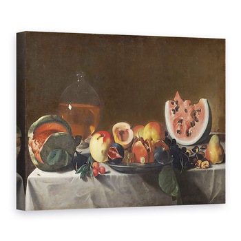 Tablou canvas - Carlo Saraceni - Natura moarta cu pepeni verzi si carafa de vin alb, 50 x 70 cm Tablou canvas - Carlo Saraceni - Natura moarta cu pepeni verzi si carafa de vin alb, 50 x 70 cm