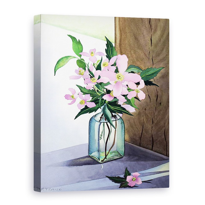 Christopher Ryland - Csendélet rózsaszín Clematis, Vászonkép, 75 x 100 cm