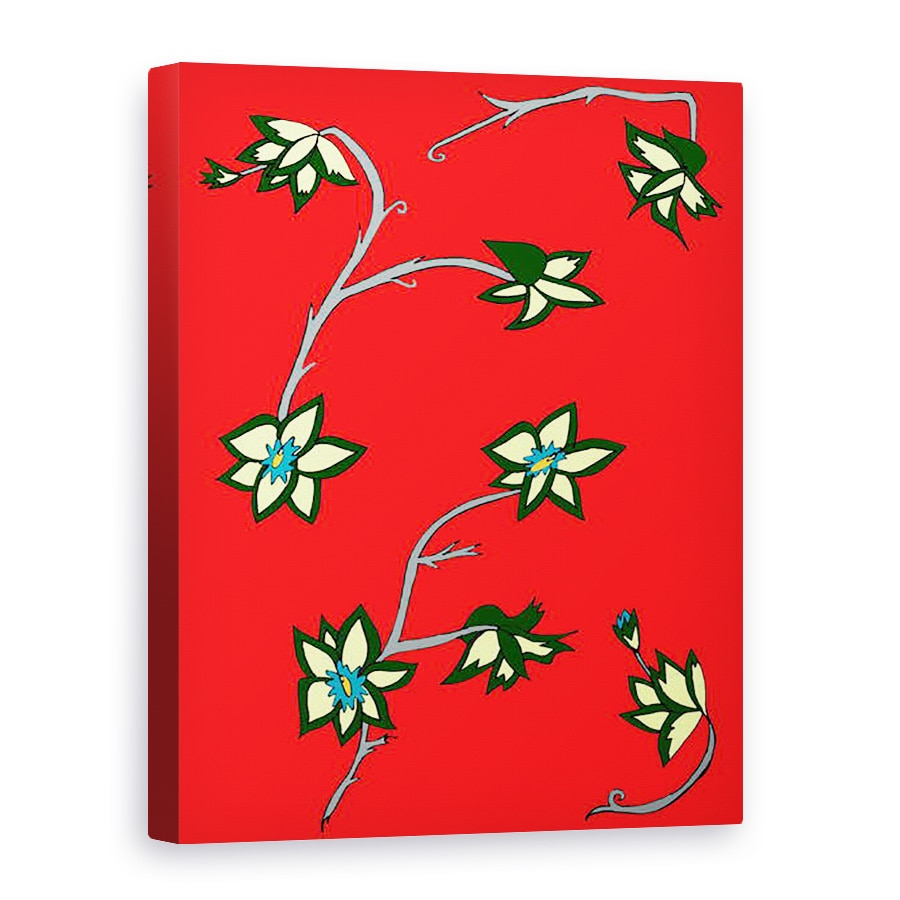 Tablou canvas - Daisy de Villeneuve - Flori de fundal rosu, 75 x 100 cm