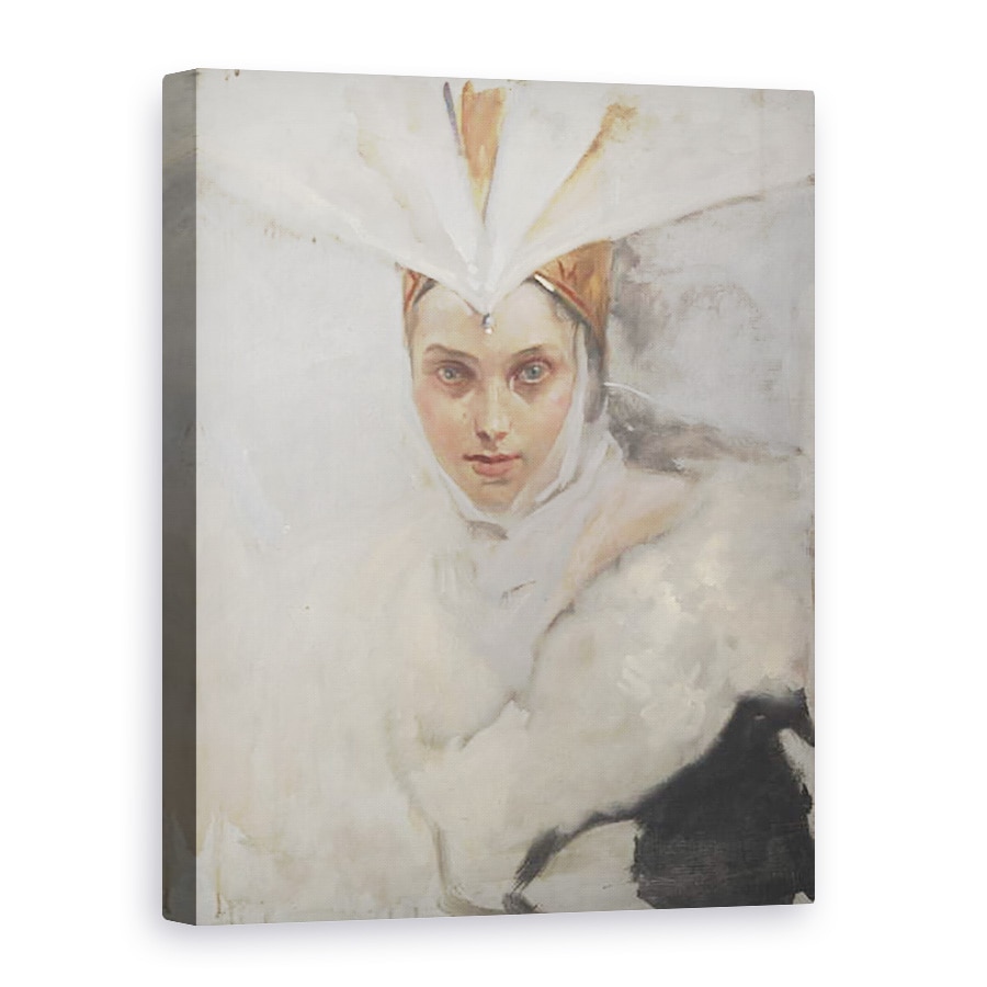 Tablou canvas - Edwin Austin Abbey - Femeie cu frizura osprey si guler de blana alba, 50 x 70 cm