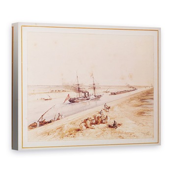 Tablou canvas - Edouard Riou - Un vapor turcesc cu vasle care urca pe Canalul Suez, 75 x 100 cm Tablou canvas - Edouard Riou - Un vapor turcesc cu vasle care urca pe Canalul Suez, 75 x 100 cm