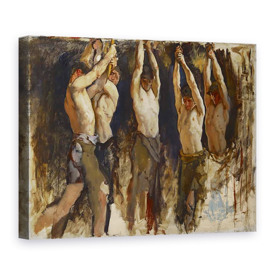 Tablou canvas - Edwin Austin Abbey - Barbati la nicovala, studiaza pentru Spiritul Vulcanian, 75 x 100 cm