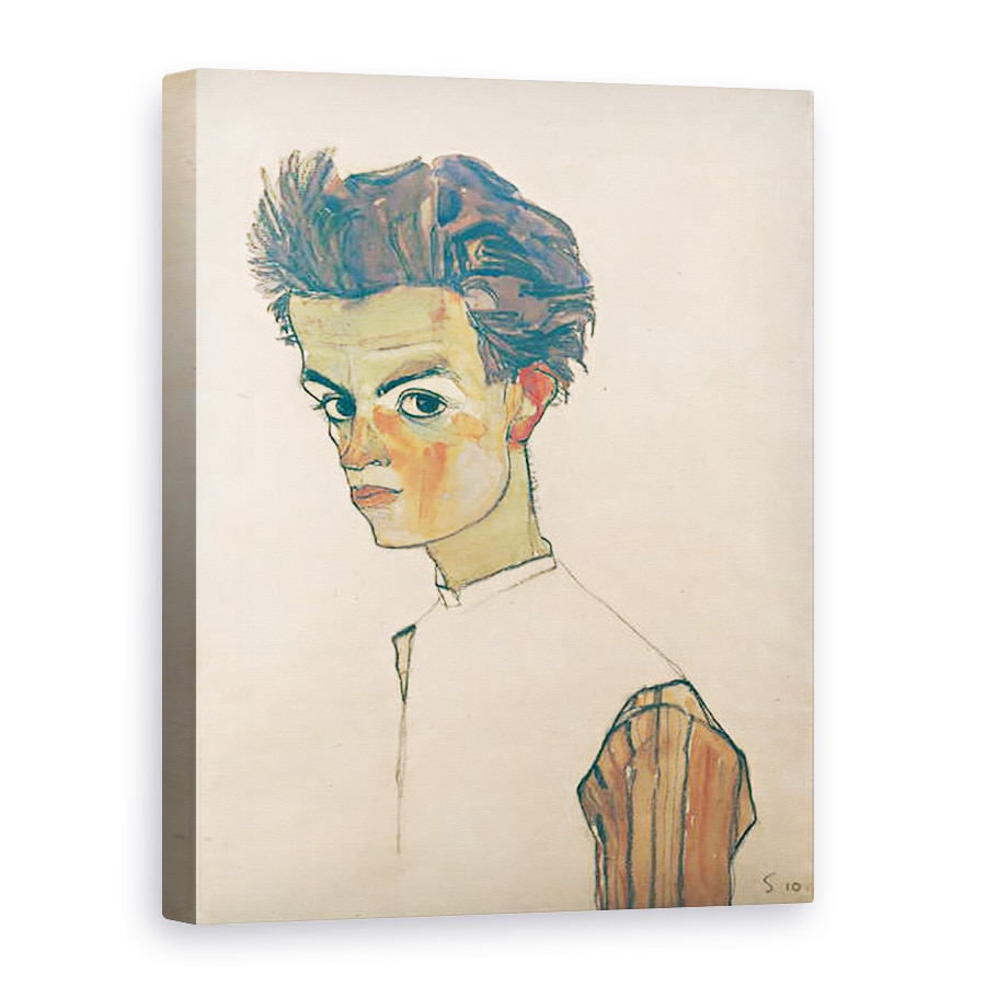 Tablou canvas - Egon Schiele - Autoportret cu camasa in dungi, 75 x 100 cm