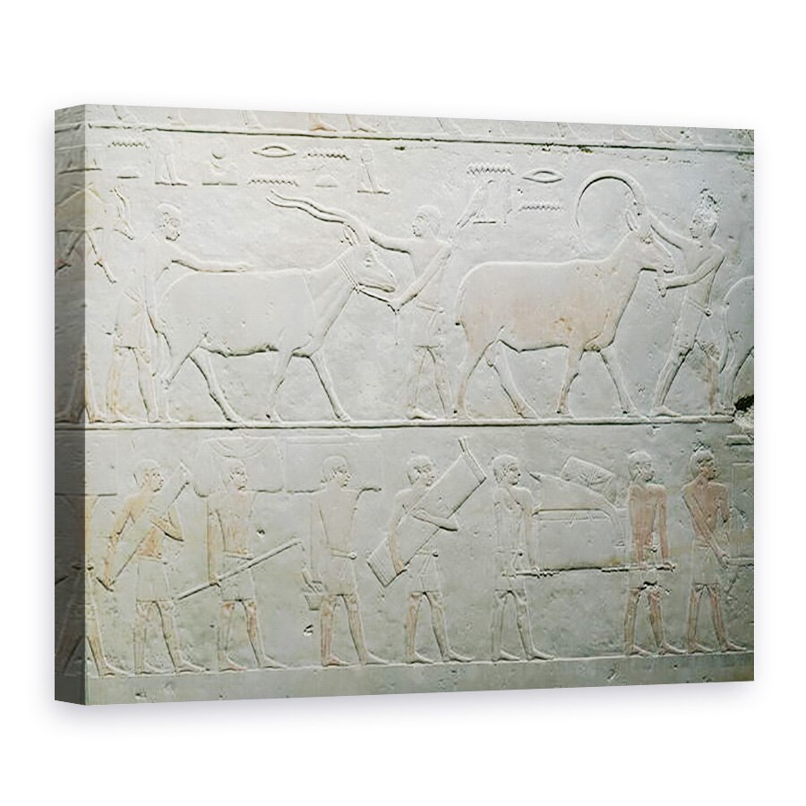 Tablou canvas - Egyptian 5th Dynasty - Servitori care conduc un oryx si o antilopa si altii care transporta bagaje, de la Mastaba Akhethotep, Saqqara, Vechiul Regat, 75 x 100 cm