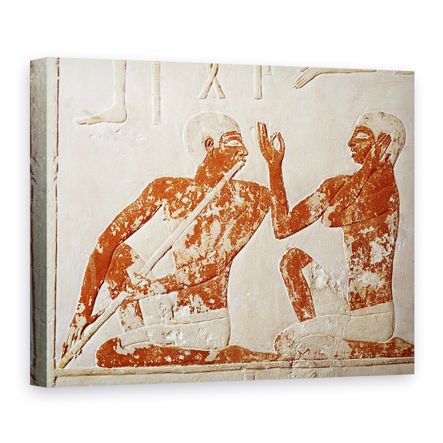 Tablou canvas - Egyptian 5th Dynasty - Relieful pictat reprezentand un flaut si un cantaret la un banchet funerar, de la mormantul lui Nenkhefetka, Saqarah, Vechiul Regat, 75 x 100 cm