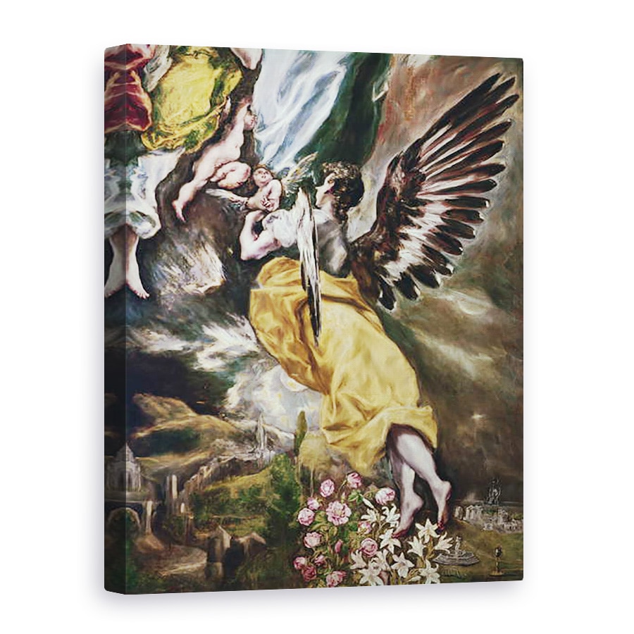 Tablou canvas - El Greco - Conceptia Imaculata detaliu de inger, flori, 75 x 100 cm