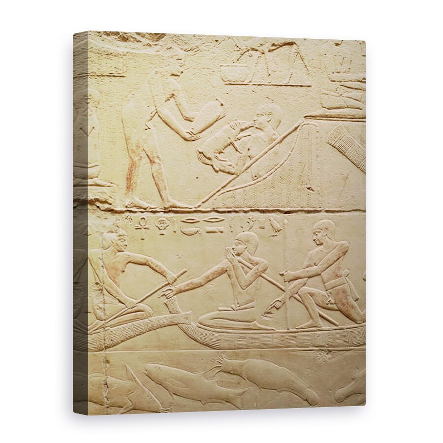 Tablou canvas - Egyptian 6th Dynasty - Relief reprezentand un om ingrijind un purcel nou-nascut si barbati in barci papirus, de la Mastaba lui Kagemni, 50 x 70 cm