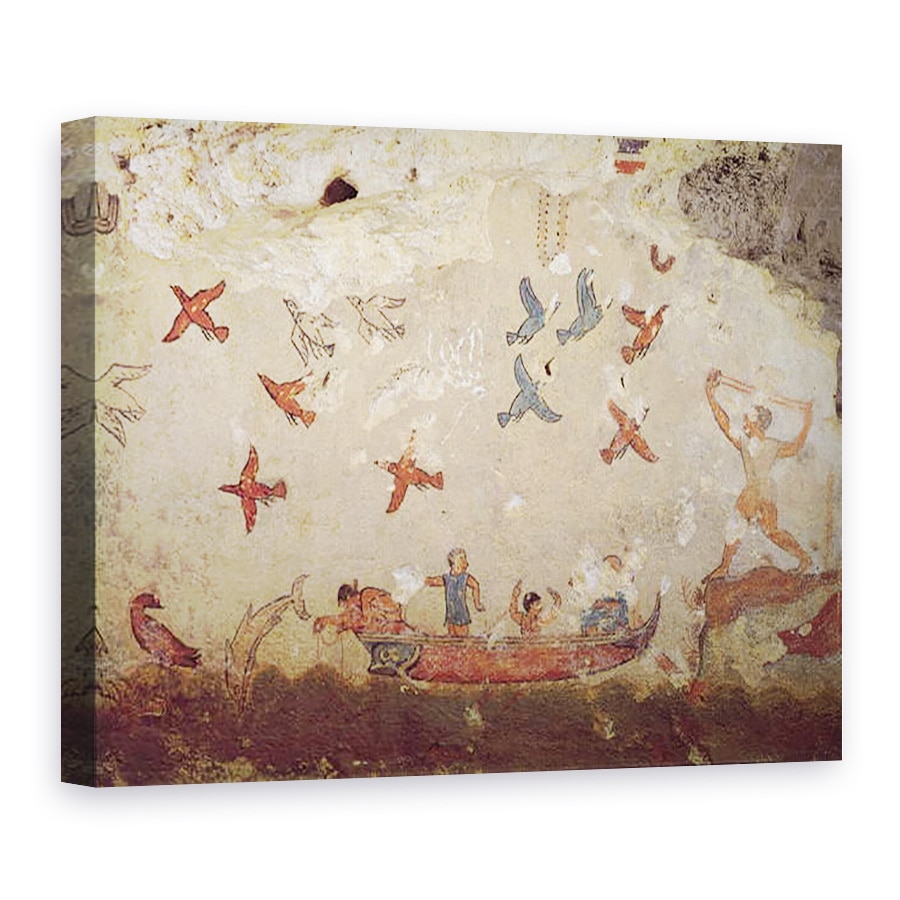 Tablou canvas - Etruscan - Pescarii intr-o barca si pasari care zboara, de la mormantul de pescuit si vanatoare, 50 x 70 cm