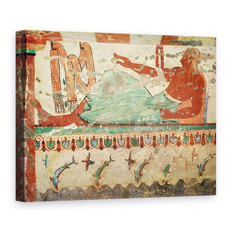 Tablou canvas - Etruscan - Un oaspete la un banchet funerar care detine un ou in mana, de la Mormantul Leilor, 50 x 70 cm