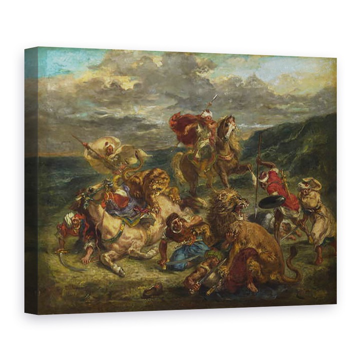 Tablou canvas - Ferdinand Victor Eugene Delacroix - Vanatoare de lei, 50 x 70 cm