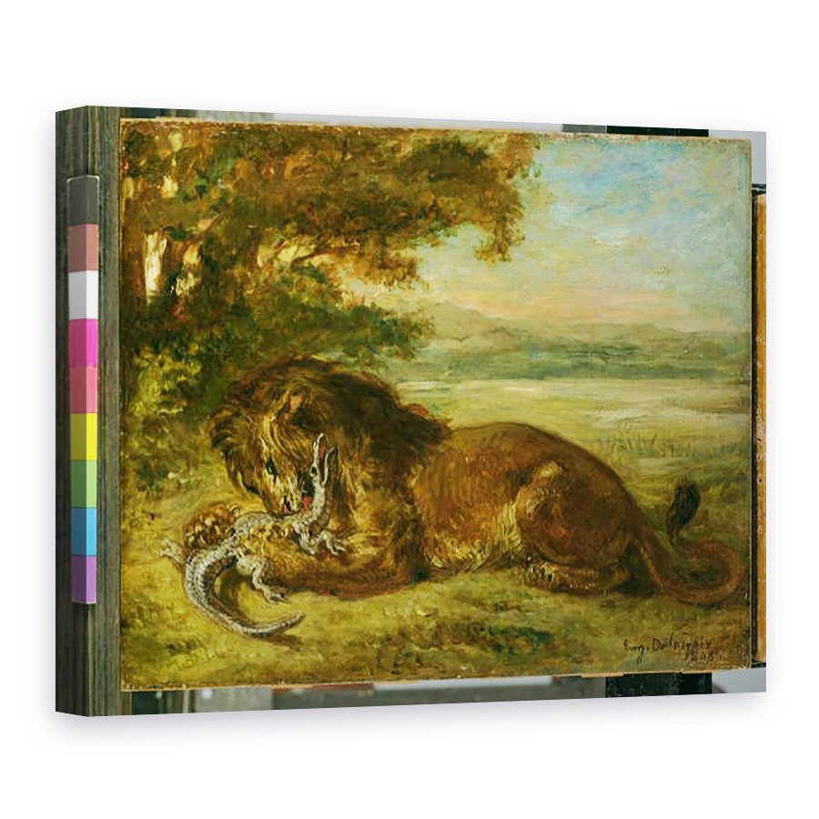 Tablou canvas - Ferdinand Victor Eugene Delacroix - Leu si aligator, 75 x 100 cm