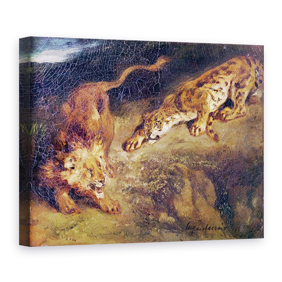 Tablou canvas - Ferdinand Victor Eugene Delacroix - Tigru si leu, 75 x 100 cm