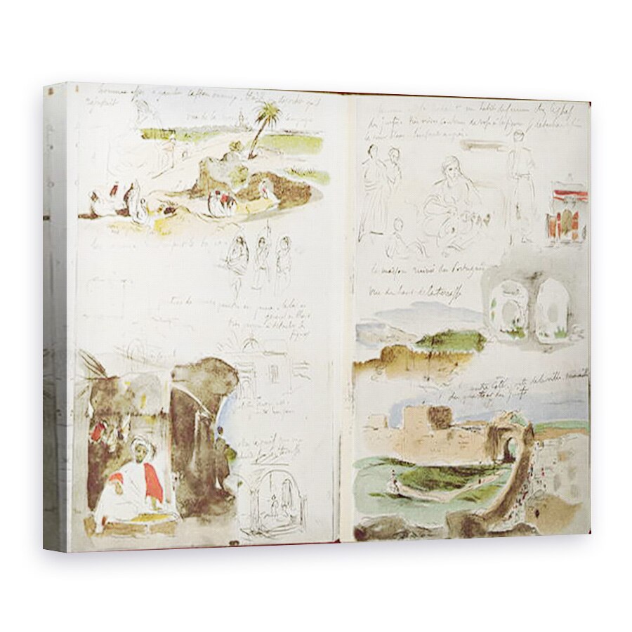 Tablou canvas - Ferdinand Victor Eugene Delacroix - Album din Africa de Nord si Spania, principalul deal Meknès, vedere la intrarea in oras si cartierul evreiesc Fol. 23, 50 x 70 cm