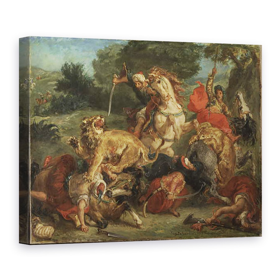Tablou canvas - Ferdinand Victor Eugene Delacroix - Vanatoarea de lei, 75 x 100 cm