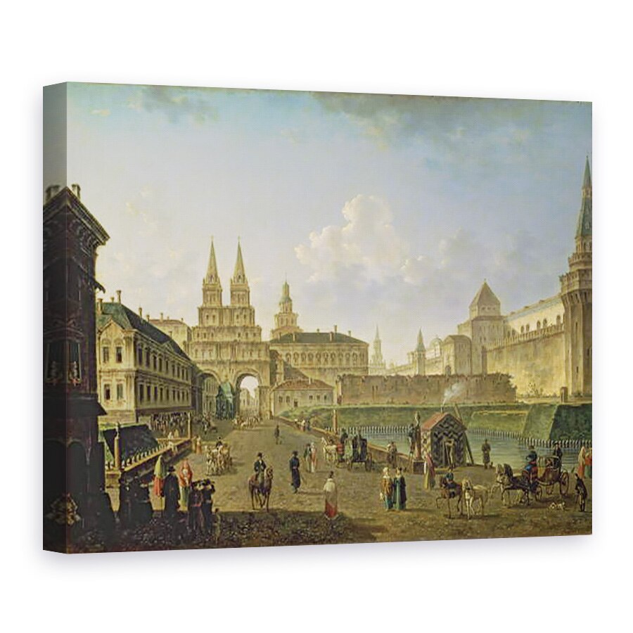 Tablou canvas - Fedor Yakovlevich Alekseev - Vedere a portilor Voskresensky si Nikolsky si Podul Neglinny de pe strada Tverskay din Moscova, 75 x 100 cm