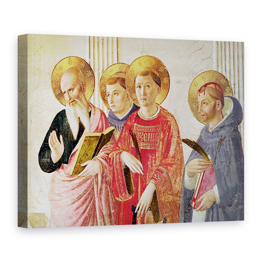 Tablou canvas - Fra Angelico - Madonna din umbra, detaliu al sfintilor Ioan Evanghelistul, Thomas Aquinas, Lawrence si Petru Mucenic, 75 x 100 cm